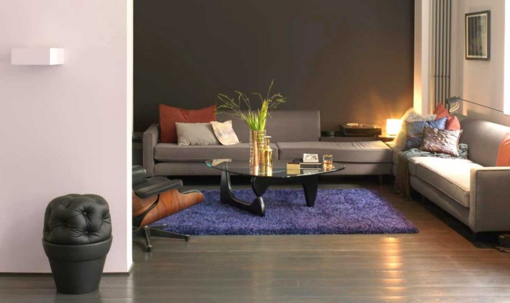 living room with warm dark brown floor