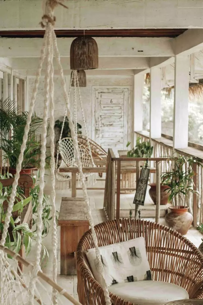 balcony decorated in bohemian style
