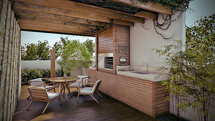 Casa Alphaville, Martins Lucena Architects Martins Lucena Architects The balcony is decorated in tropical style