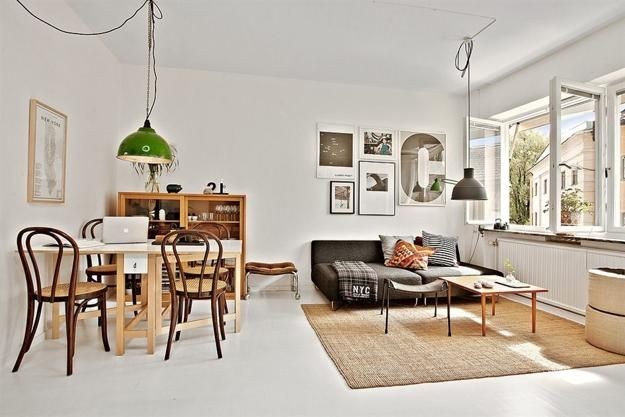 bright square living room dining room
