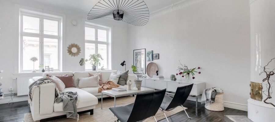 living room with dark brown floor with carpets