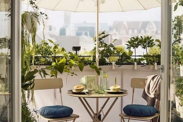 Outdoor furniture and umbrella
