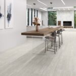 Beige travertine flooring in the kitchen